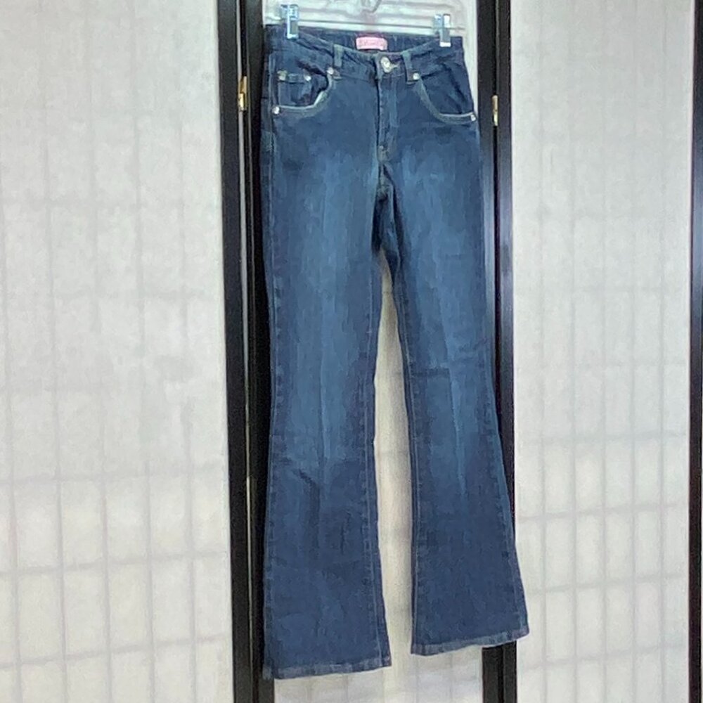 Levi's Low Rise Flared Jeweled Adjustable Waist Denim Jeans Medium Wash 14 Girl - Picture 3 of 14
